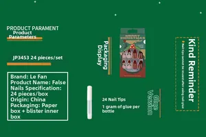 Christmas false nail kit with reindeer snowman patterns and glue in professional packaging