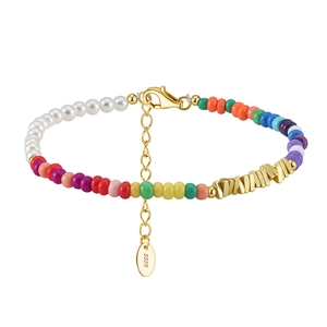 Bohemian 925 Sterling Silver Beaded Bracelet For Women Handmade Colorful Glass Artificial Pearl Strand Bracelet Summer Jewelry