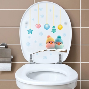Christmas snowman and birds toilet lid stickers for festive bathroom wall decoration