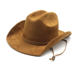 Klassischer brauner Western Cowboyhut aus Wildlederimitat mit breiter Krempe und Kordel