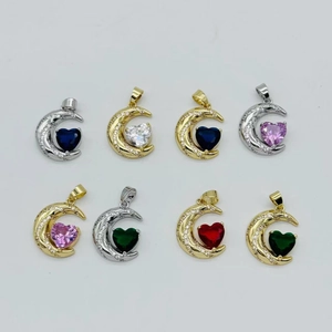 Romantic Moon Heart Pendant Copper Inlaid Zirconia 18K Gold Plated For DIY Necklace Jewelry Making Accessories Charms