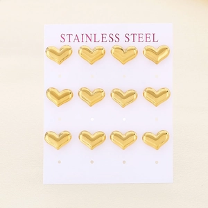Mise à plat de 12 pièces de boucles d'oreilles cœur en acier inoxydable doré 18K