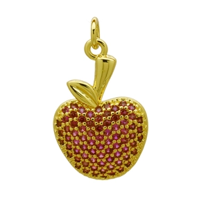 Sparkling gold apple pendant featuring vibrant red zircons for Christmas gifts