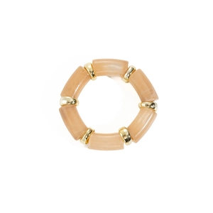 Chic beige acrylic tube stretch bracelet with polished gold metal spacers for women