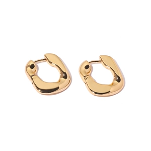 Minimalist 18K gold-plated brass small hoop earrings with irregular geometric curves