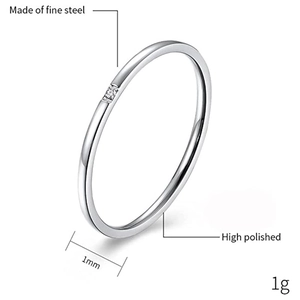 Minimalist 1mm fine steel ring with a small square zircon and high polished finish