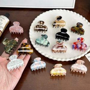 Small Hair Claw Clips Acetate Marble Tortoiseshell Checkerboard Pattern Non-Slip Retro Hair Accessories Women Girls