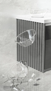 Macro view of transparent drop-resistant plastic washbasin with thickened material construction