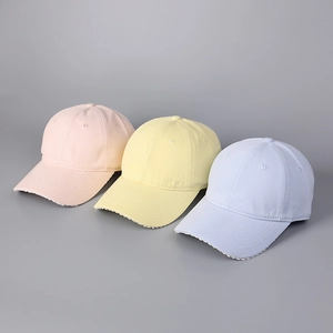 Casquette De Baseball En Coton À Bordure Dentelle Festonnée Réglable Couleur Macaron Chapeau Soleil Pour Femmes Filles
