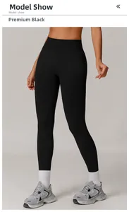 Detailed model show of premium black high waisted seamless yoga leggings for fitness