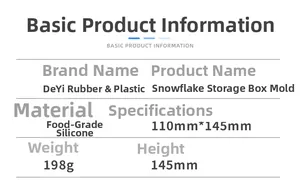 Detailed technical specifications for snowflake silicone resin storage box mold dimensions