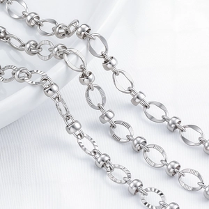 Stainless Steel Oval Link Bead Chain Bulk For DIY Jewelry Making Necklaces Bracelets Clothing Accessories Silver Tone Textured