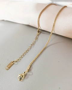 Detail of gold-plated stainless steel chain with lobster clasp and S.STEEL engraved tag