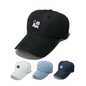 Women Embroidered Cat Baseball Cap Denim Cotton Adjustable Cute Sweet Fashion Sun Hat For Girls