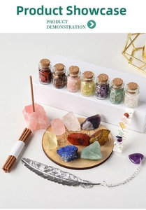 Chakra crystal healing set with gemstones, drift bottles, incense and wooden flower of life