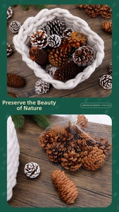 Gros plan de pommes de pin naturelles et enneigées dans un panier pour déco de Noël DIY