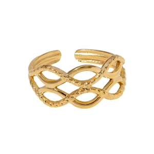 Minimalist gold woven open ring in high-quality stainless steel for women
