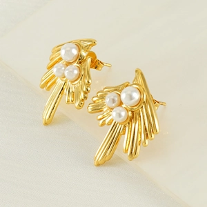 French irregular swallow pearl earrings in 18K gold-plated titanium steel for women