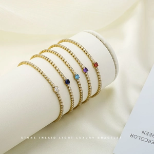 Stone inlaid light luxury tennis bracelet in gold titanium steel with colorful zircon crystals