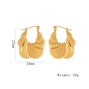 Golden geometric textured earrings measuring 27mm height with size specifications