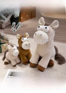 Détails de l'ensemble de peluches chevaux aux grands yeux et dents blanches en tailles