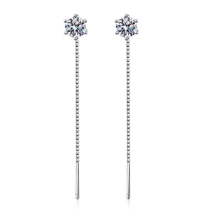 Classic S925 sterling silver tassel drop earrings with 1 carat six-prong moissanite