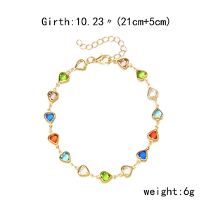 Detail showing colorful heart rhinestones on a gold-tone alloy chain bracelet
