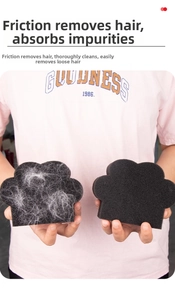Close-up of black cat paw sponge showing effectiveness in removing pet hair from clothes