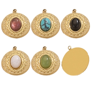 Elegant oval gemstone pendants with golden braided texture frames in multiple colors