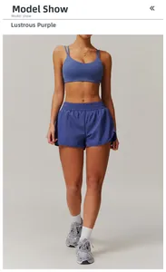 Detail of Glazed Purple yoga set featuring a racerback sports bra and loose shorts