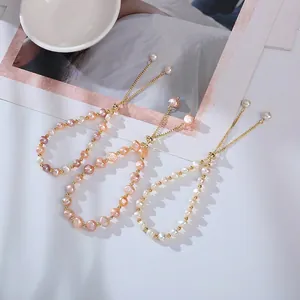 Baroque freshwater pearl adjustable bracelet with 14k gold-filled beads and pendants