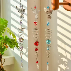 Hummingbird Crystal Suncatcher Metal Spiral Prism Pendant Hanging Window Garden Decoration Rainbow Home Decor Accent