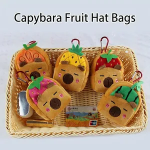 Capybara Plush Mini Coin Purse Cute Fruit Hat Animal Bag Charm Keychain Pendant With Zipper Clasp For Kids Girls