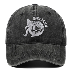 Believe Bigfoot Embroidered Baseball Cap Washed Cotton Vintage Distressed Adjustable Dad Hat Outdoor Sun Protection Unisex