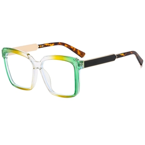 Gafas de sol cuadradas de gran tamaño con montura degradada verde-amarillo y patillas de carey