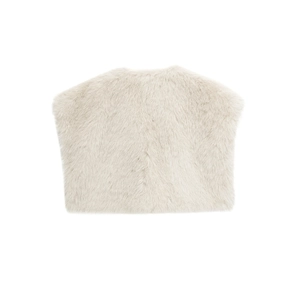 Gilet corto senza maniche in ecopelliccia bianco crema mostrato in vista piatta