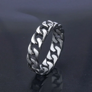 Vintage Cuban Link Chain Ring Stainless Steel Retro Punk Hip Hop Gothic Jewelry For Men Women