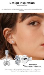 Close-up of S925 sterling silver moissanite stud earring with thick plating on ear