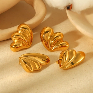 Stainless Steel Wing Hoop Earrings Gold Plated Textured Water Drop Chunky Vintage Geometric Jewelry For Women