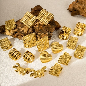 Minimalist geometric 18K gold plated titanium steel earrings with textured patterns