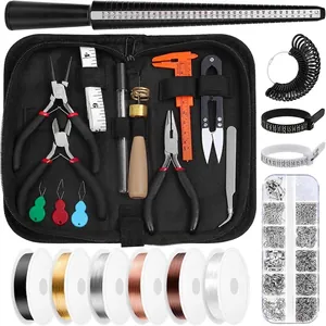 Complete jewelry making tool kit with pliers, wires, and beads in a black zipper case
