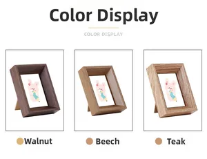 Three minimalist wooden frames in walnut, beech, and teak finishes for home decor