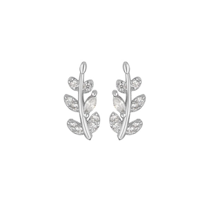 Minimalist S925 sterling silver leaf stud earrings with sparkling cubic zirconia
