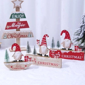 Christmas wooden gnome table decor set with Merry Christmas signs and mini trees