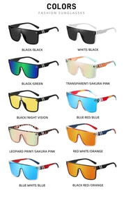 Multiple color options of stylish oversized sunglasses with UV400 protection and logo detail