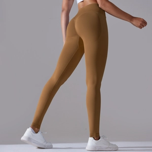 Close-up of seamless scrunch butt lifting yoga pants showing high waist back detail