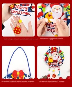 Detailed assembly steps for a DIY Christmas wreath with felt Santa and penguin elements