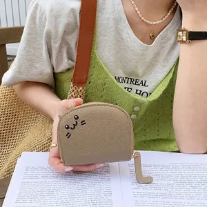 Cute Cat Shape Coin Purse PU Leather Lychee Pattern Multi Card Slots Wallet Cartoon Animal Design Zipper Pouch For Women