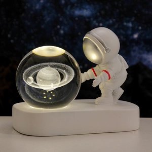 Astronaut Crystal Ball Night Light 3D Laser Engraved Galaxy LED Glowing Base Resin Desk Ornament Gift For Kids Friends
