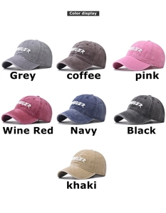Detailed color display of washed cotton baseball caps with Forever embroidery in 7 colors